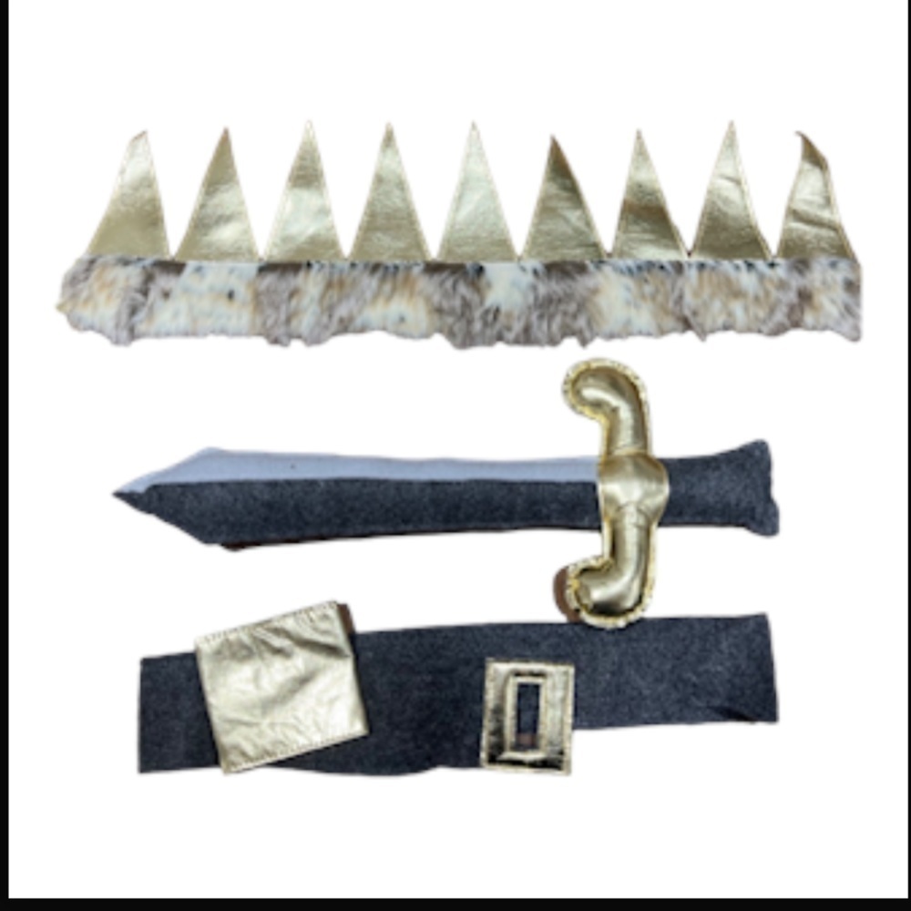 Faux Fur Metallic Crown Felt Sword Belt Preppy Costume Book Parade Prince Bday